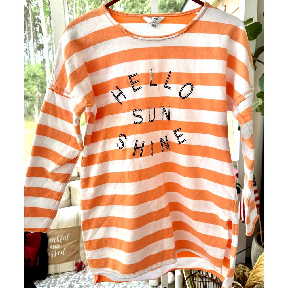 Crown & Ivy “Hello Sunshine” Striped Cotton Pullover Size Small